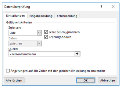 Mit der Datenüberprüfung definieren Sie die möglichen Werte zur Auswahl