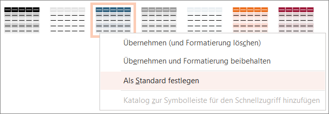 Ändern Sie ganz einfach den Standard für alle weiteren Tabellen in der aktuellen Präsentation