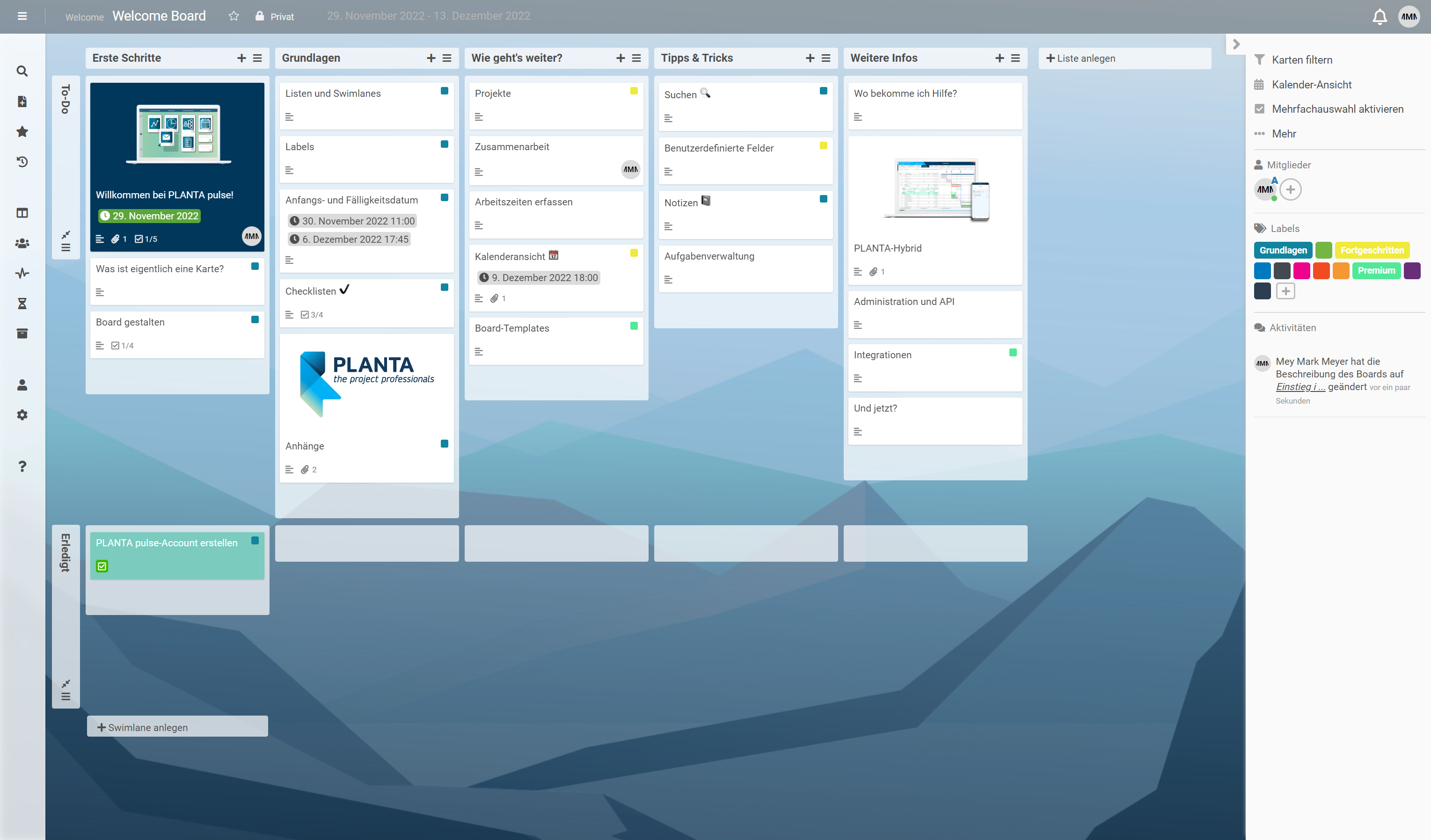 Ein Task-Board in PLANTA pulse