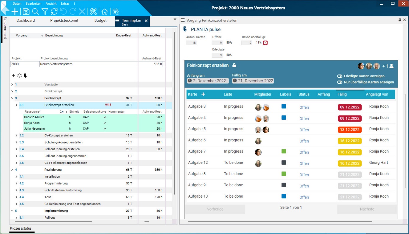 Eingespieltes Team: Der Projektplan in PLANTA project und das Aufgaben-Management in PLANTA pulse 