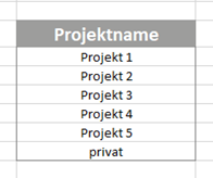 Auf dem Tabellenblatt "Datenblatt" kann das Drop-Down-Menü mit den bearbeiteten Projekten individuelle angepasst werden.