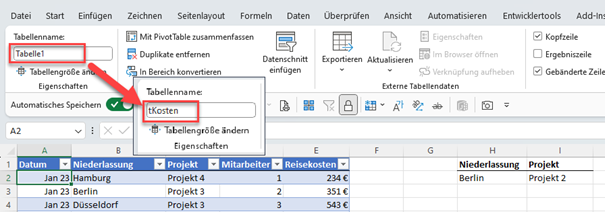 Die Tabelle sollte einen sprechenden Namen erhalten